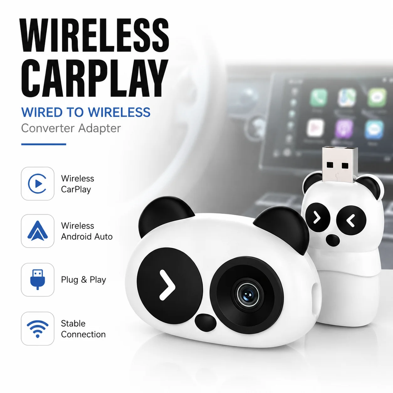 Wireless Carplay Baby Monitor 1080P Rear Seat Cam Plug&Play Night Vision Split Screen OTA Upgrd Cam for SUV Truck Baby Saf Moni