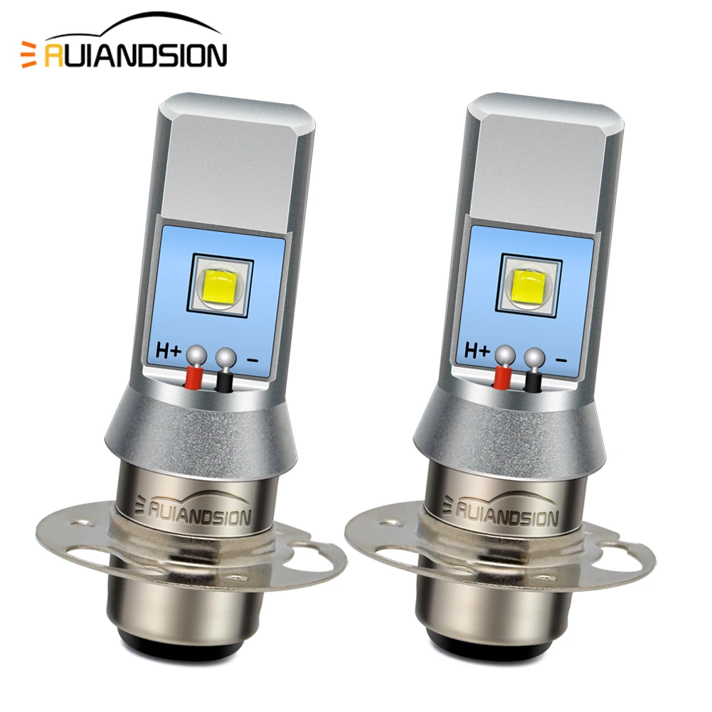 RUIANDSION P30D LED AC 6V Headlight Motorcycle Bulb PH9 P15D-30 20W AC 6-24V 6000K White Hi/Lo Beam for Scooter Motorbike Moped
