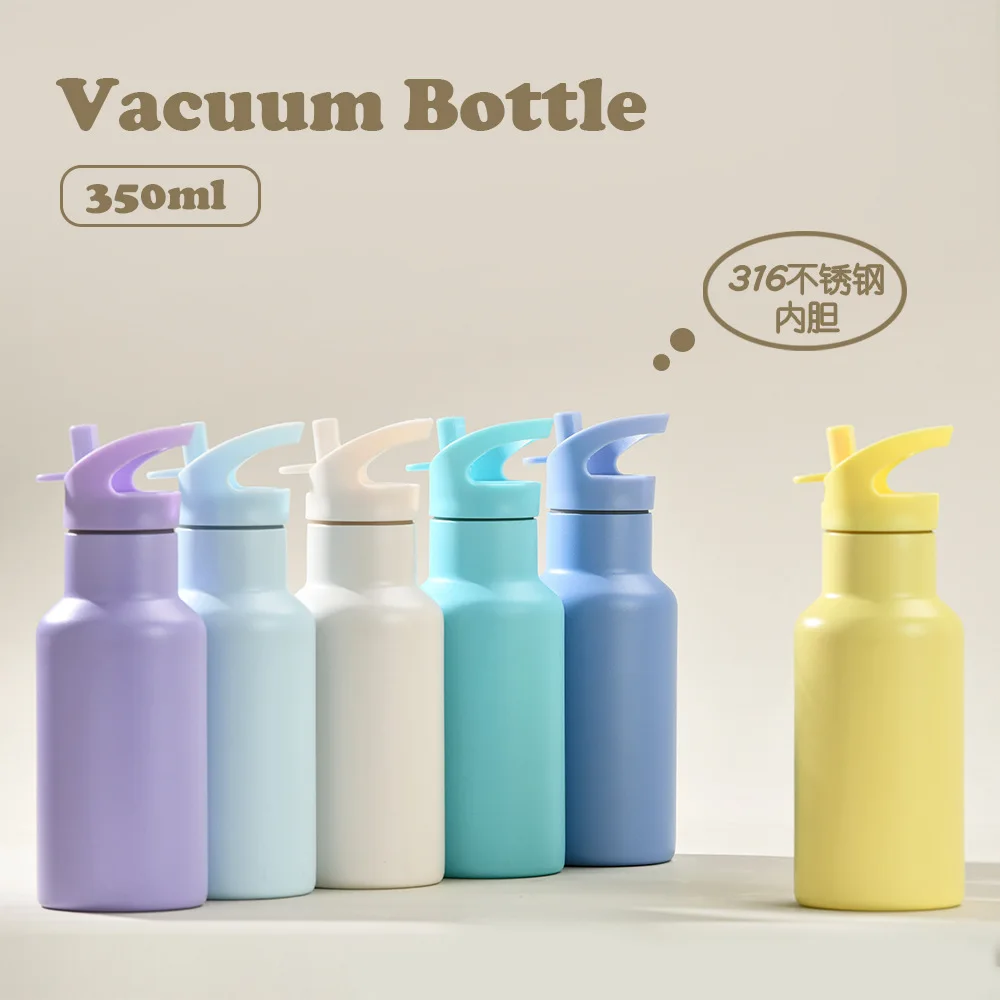 350ml Sports Thermos Cup With Handle And Straw,Double Vacuum Flasks,Portable Outdoor Drinkware,Mini Stainless Steel Water Bottle