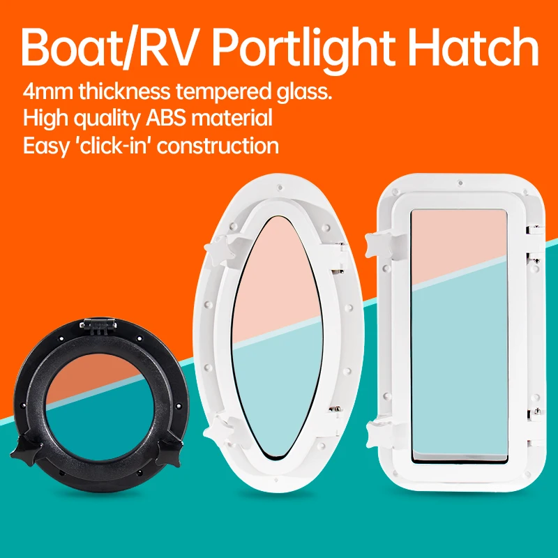 Amarine-made Boat Yacht Elliptical Oval Opening Portlight Porthole Replacement Window Port Hole - ABS, Tempered Glass, Color: Wh