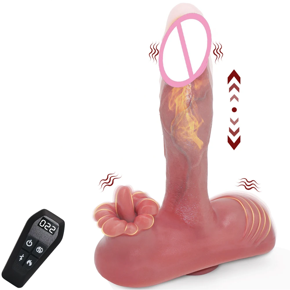 Thrusting Heating Dildo with Cushion Vibrating Sex Machine with Heating Suction Cup Hands‑Free USB Charging Telescopic Vibrator