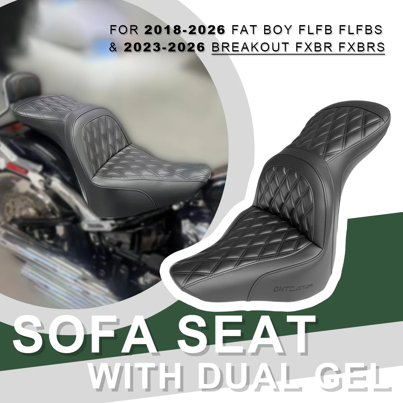Motorcycle Sofa Seat with Dual Gel Driver&Passenger Comfortable Step up Seat for 2018-2026 Fat Boy FLFB FLFBS 2023-2026 Breakout