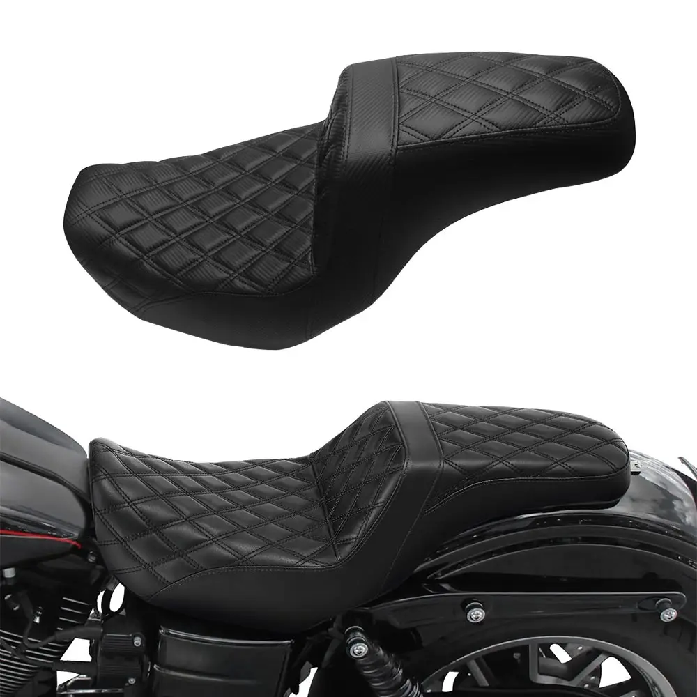 2-Up Driver Passenger Seat Dual Saddle Black For Harley Dyna Street  Fat Bob Low Rider Super Glide Switchback 06-2017 Motorcycle