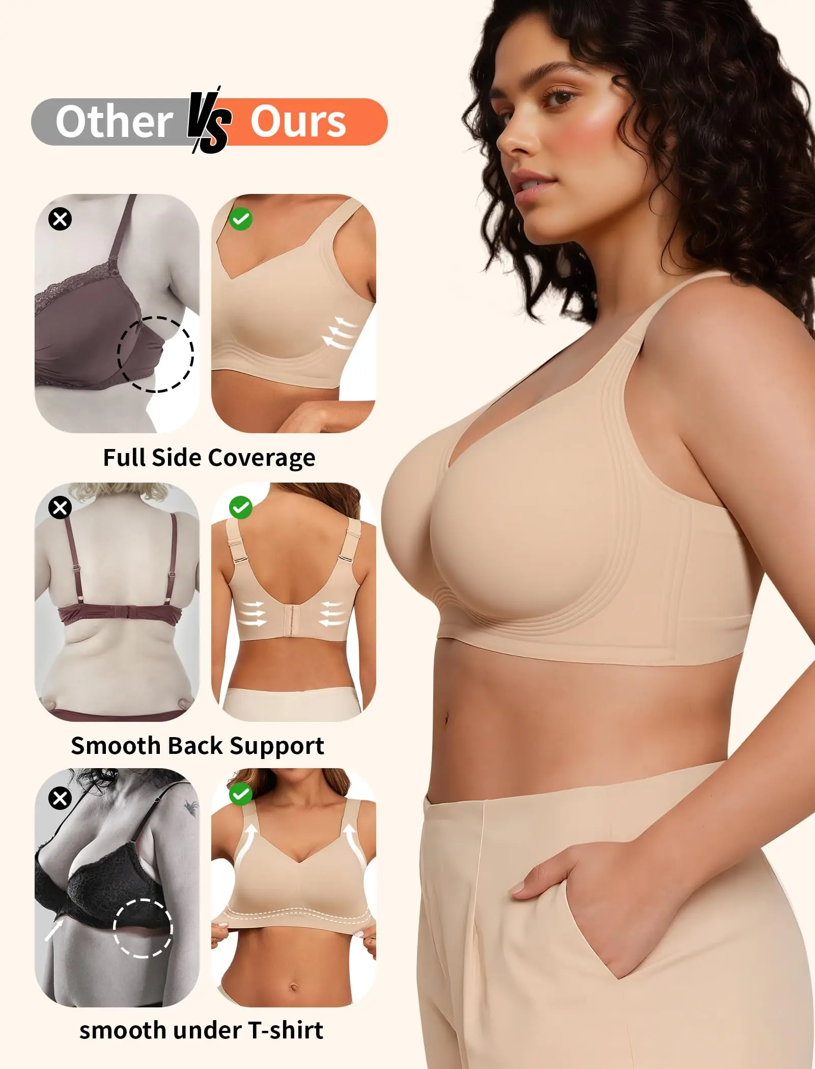 Women's plus Size Wireless Jelly Bra Seamless Full Coverage Push-Up Comfortable No Underwire T-Shirt Bra Supportive