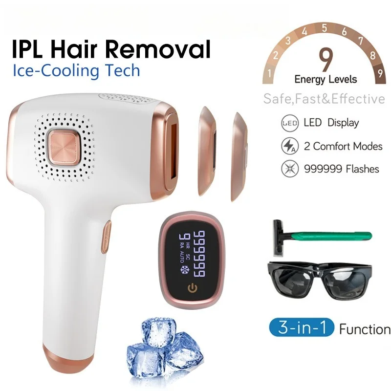 IPL Hair Removal Device 3 In 1 Touch Screen Ice Cooling Painless 999999 Flashes Full Body Skin Rejuvenation Home Use Epilator