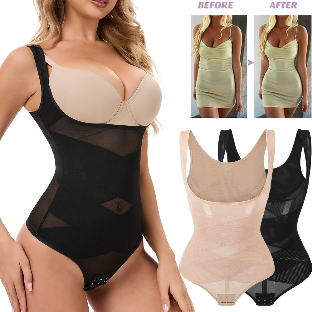 Mesh Thongs Bodysuit Shapewear Women New Full Body Shaper Waist Slim Tummy Control Underwear Flat Belly Underbust Corset