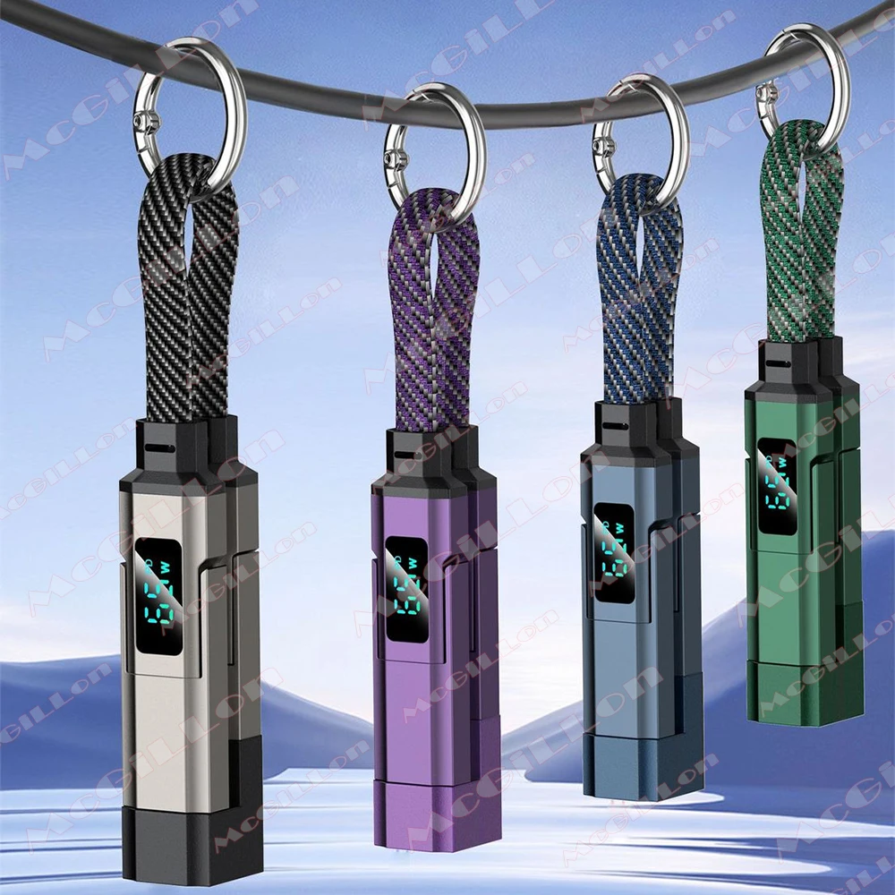 4 in 1 65W Super Fast Charging Keychain USB Type C Cable Digital Display Portable Power Bank Short Cable for Phone Tablet Laptop
