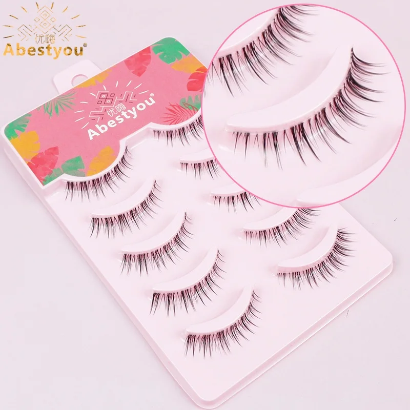 Abestyou Handmade 8mm 5in1 Clear Band Short Faux Mink Light Lash Cilios Cat Fox Eye Eyeliner Wet Natural Makeup Eyelash Wimpern