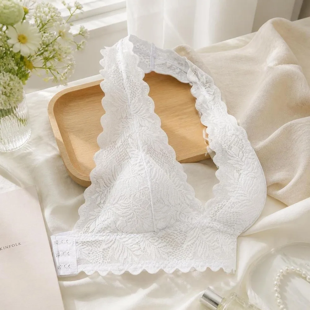Vest Style Hanging Neck Lace Push-Up Bra Mesh Transparent Seamless Halter Bra Side Buckle Ultra Thin Wireless Bra Women