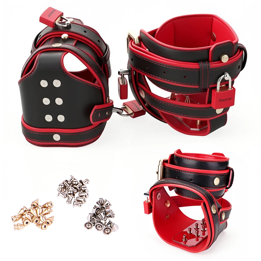 Men's BDSM Foot Restraints Leather Ankle Binder Spiked Heel Lift Forced Tiptoe Posture Fetish Slave Punishment Gear Adult Toys