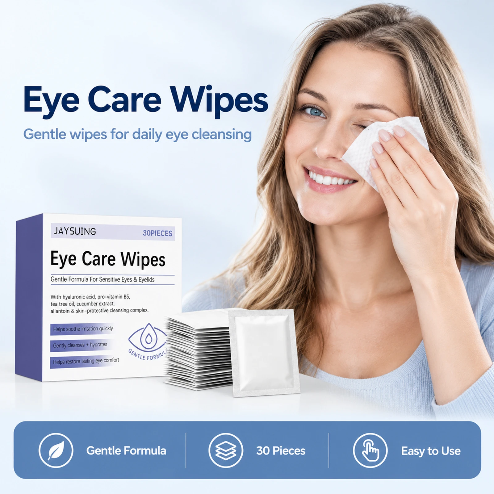 Tea Tree Eyelid Lash Wipes for Dry Eye Allergies Gentle Cleanse Remove Oil Dust Rinse-Free Travel-Friendly Eyelid Cleansing Wipe