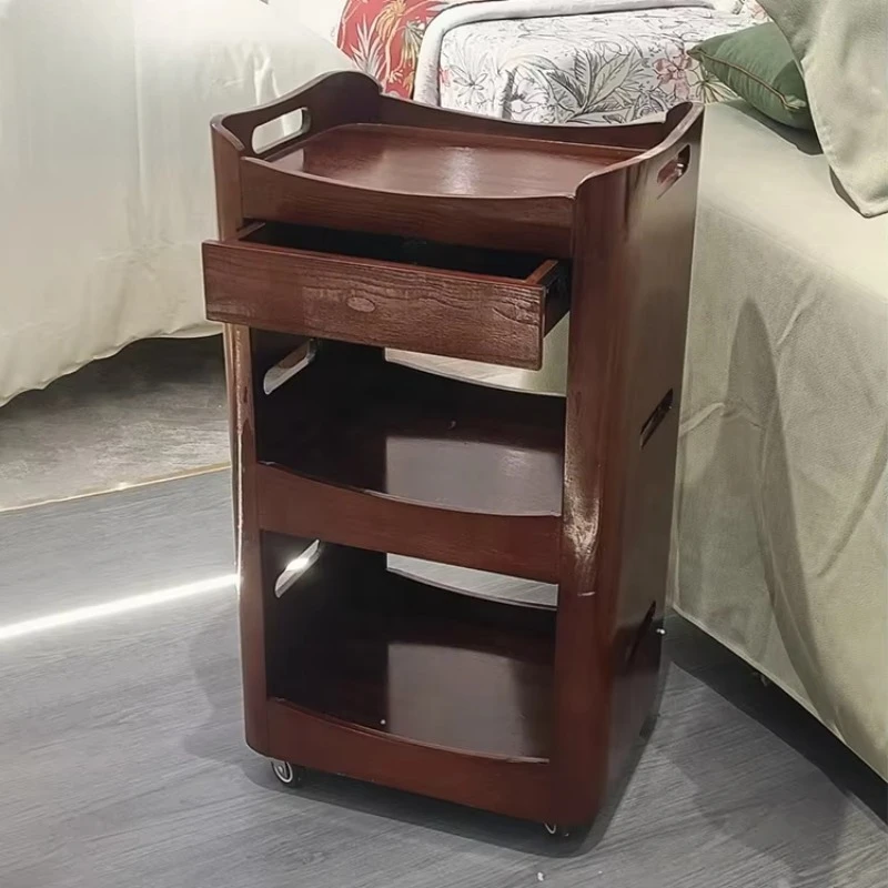 Modern Barber Nail Salon Makeup Hairdressing Storage Rolling Tool Wooden Trolley