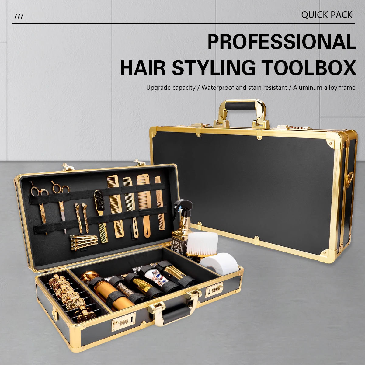 Golden Carrying Case Clippers High-capacity Storage Box Double Layer Hairdressing Organizer Without Logo Case Barbershop Tools
