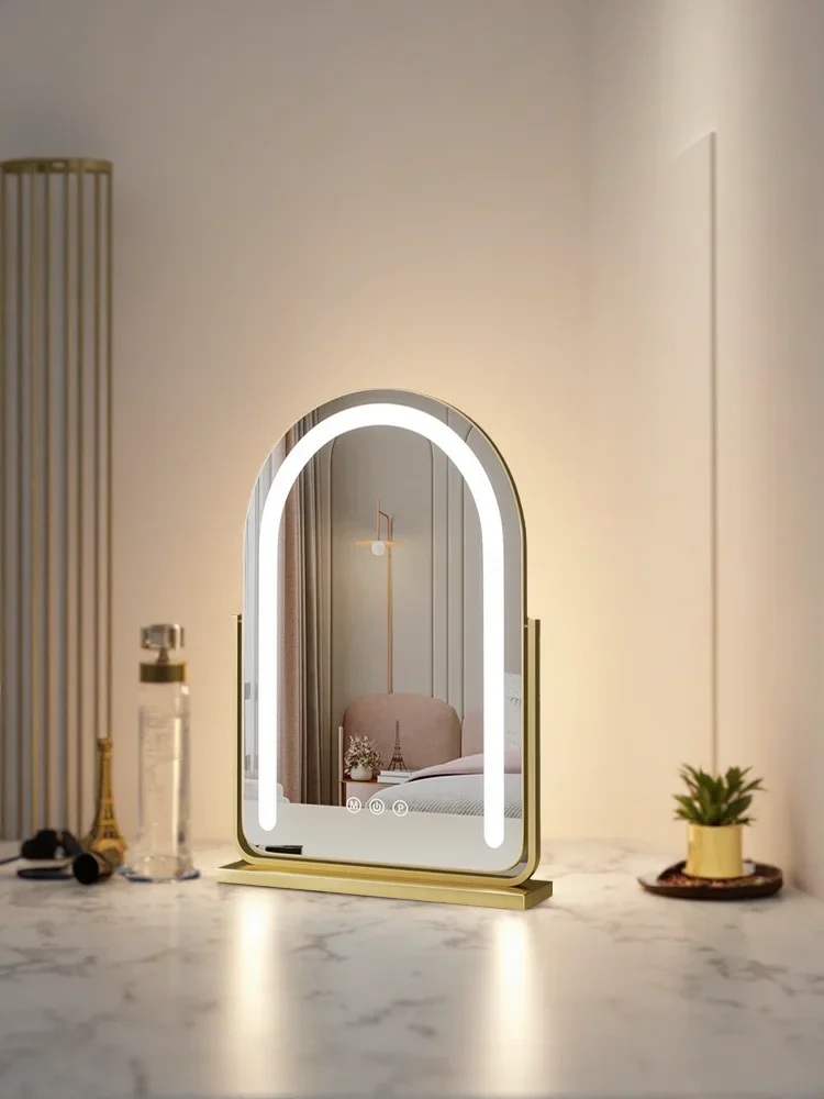 Smart Touch Arched Large LED Lighted Vanity Mirror 3 Color Lighting Detachable 15x Magnification for Bedroom Makeup Gift