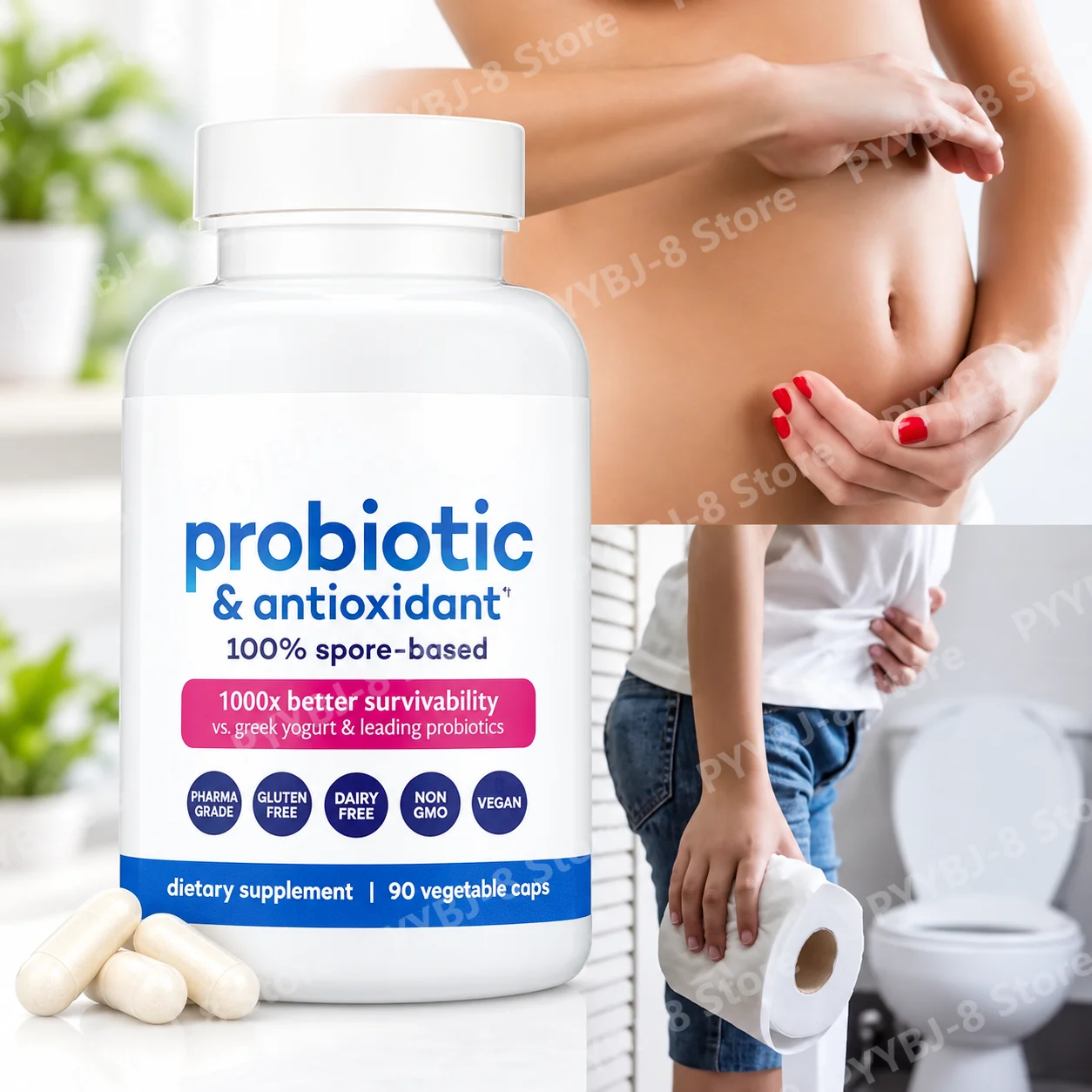 Spore Based Probiotic Capsules,Support Digestive&Immune Health,Ease Bloating&Constipation,Boost Nutrient Absorption,90 Count