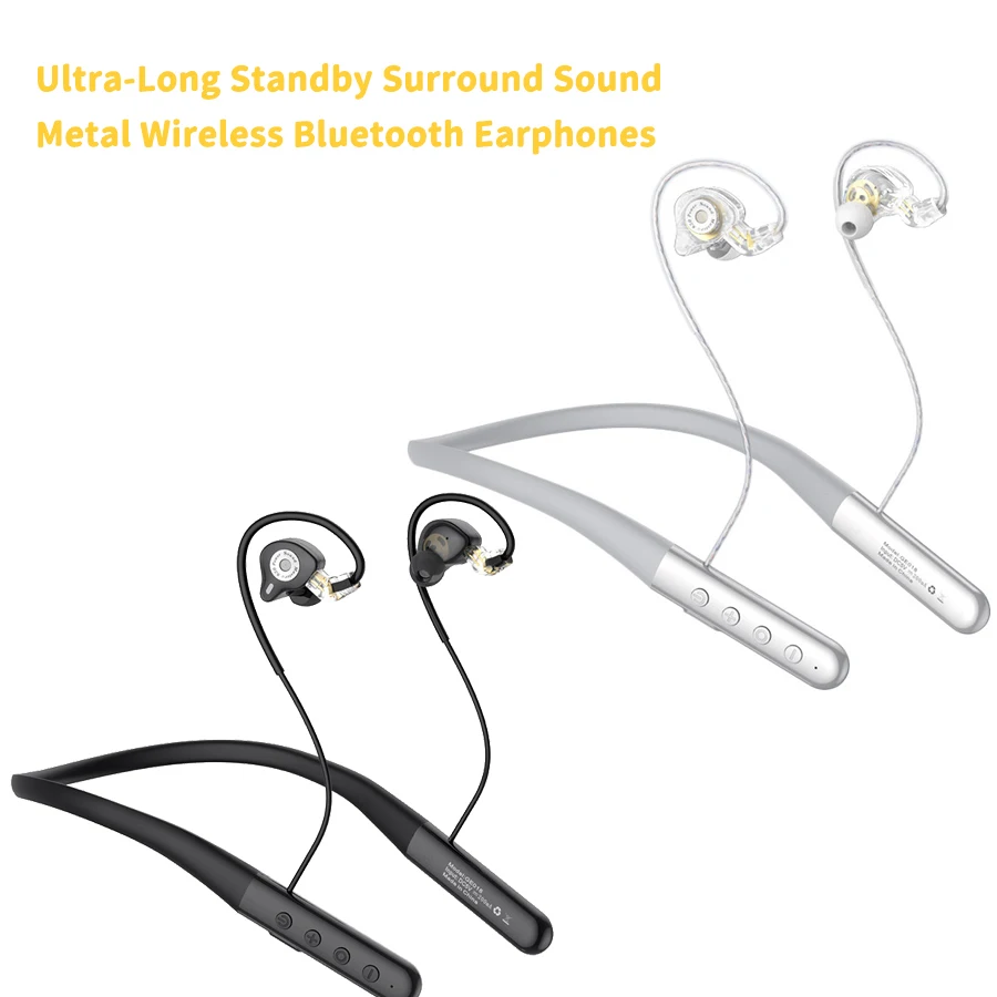 Neck-Hanging Metal Bluetooth Earphone Ultra-Long Standby Dual-Mode Gaming Mode Low Latency IPX5 Waterproof Sports Running Earbud