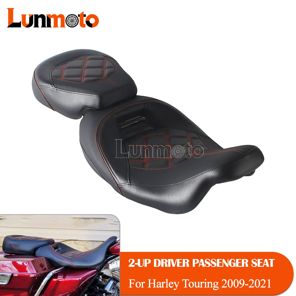 Motorcycle 2-Up Driver Passenger Seat Leather Seats For Harley Touring Road King Street Ultra Electra Road Glide CVO 2009-2021