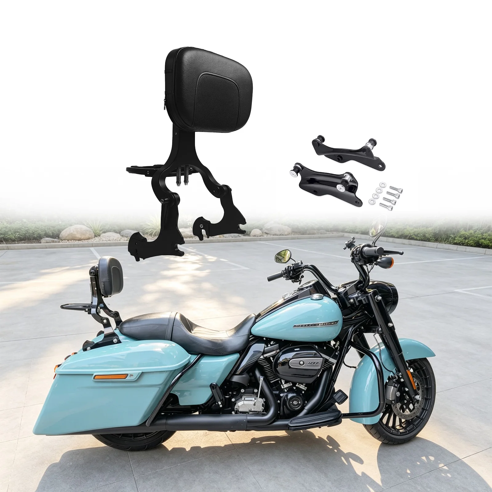 For Harley Road King Street Glide Ultra FLTRX CVO 09-26 Quick Release Driver Passenger Foldable Backrest Sissy Bar & Docking Kit