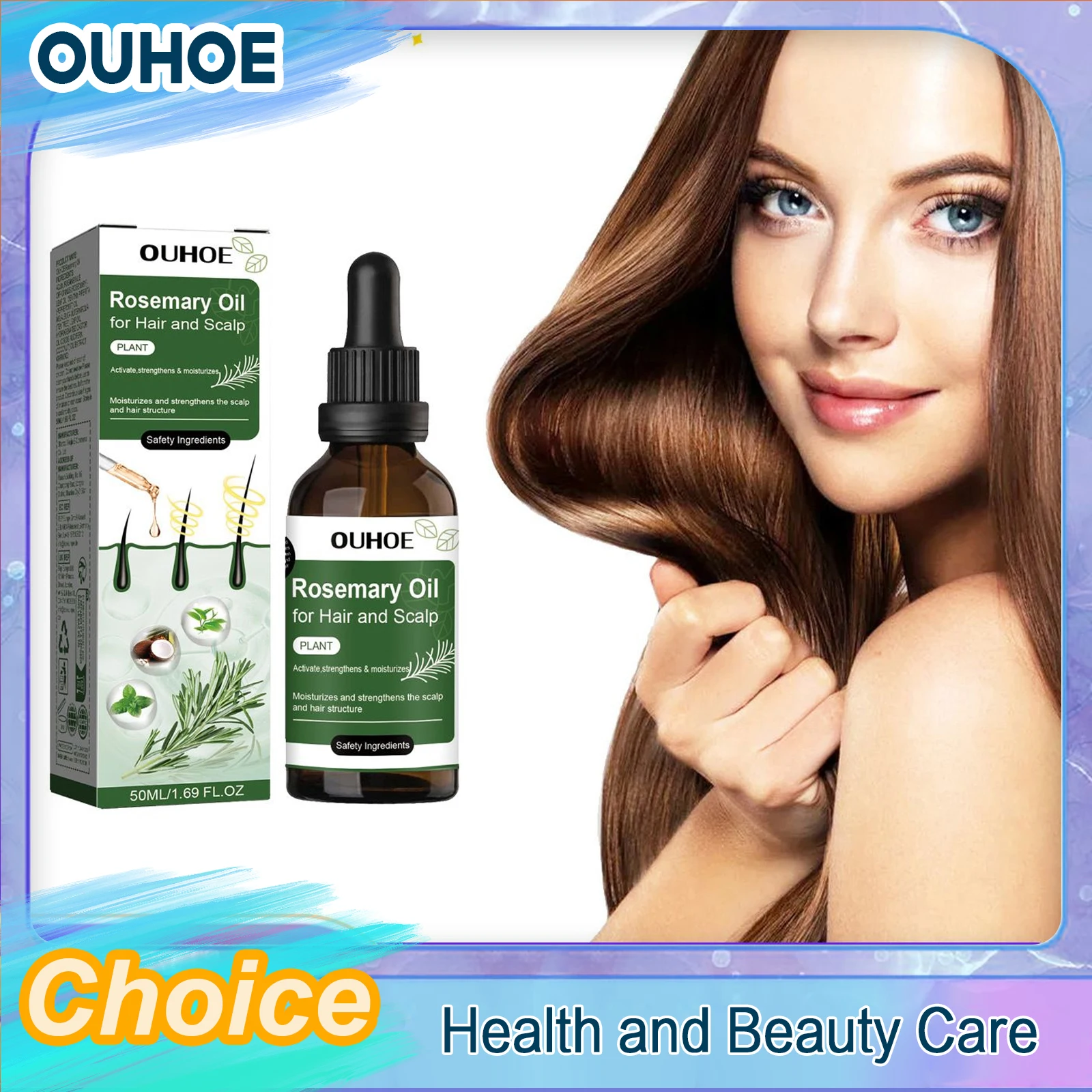 Rosemary Oil for Hair Growth Prevent Hair Loss Regrowth Thicken Strengthening Nourishing Scalp Treatment Shiny Smooth Hair Care