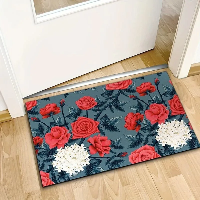 Peony Floral Printed Pattern Rug Outdoor Wrinkle-Resistant Doormat Washroom Entrance Decor Washable Carpet Welcome Non-slip Mat