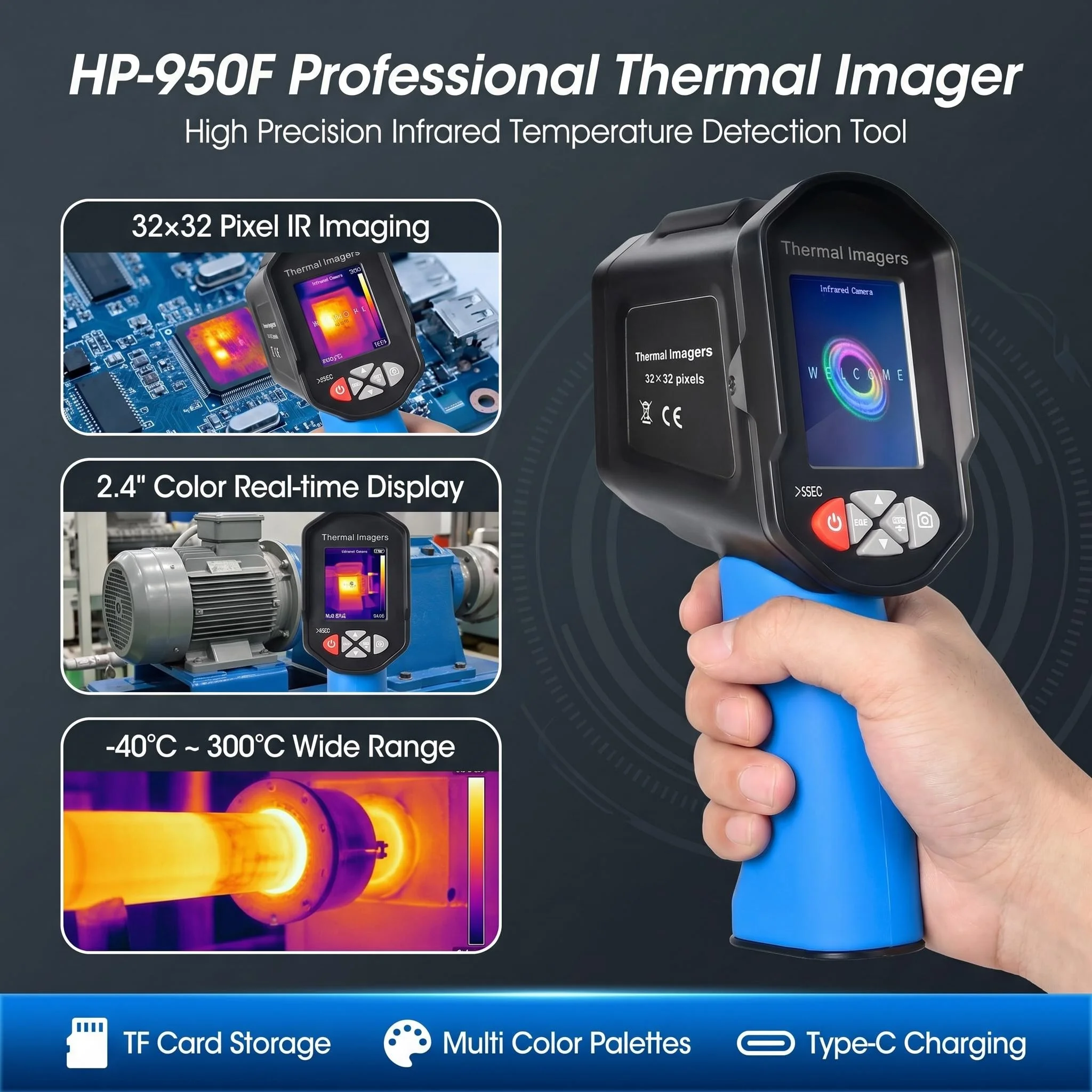 Handheld Infrared Thermal Imager Camera 32x32 Resolution -40~300℃ 2.4