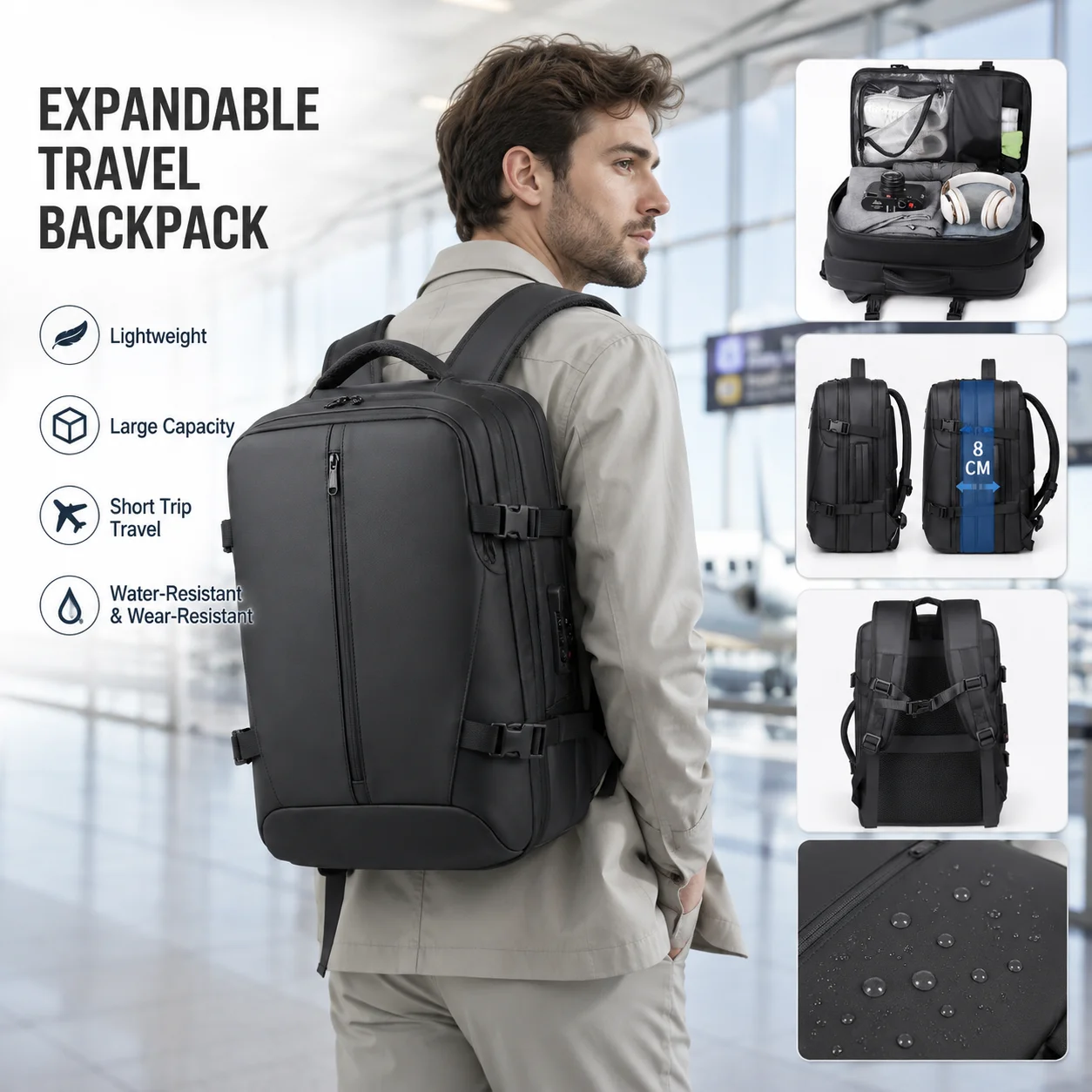 Mens Portable Travel Backpack Large Capacity Laptop Bag Lightweight Business Short Trip School Carry On Pack Outdoor Daypack