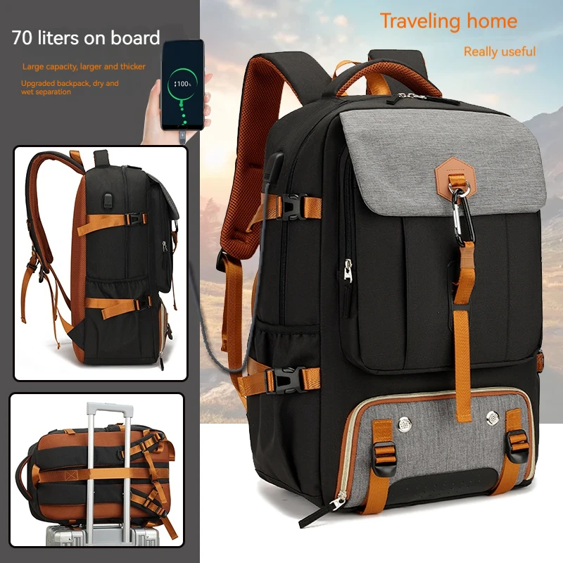 Travel Backpack 50L, 17 Inch Men's and Women's Laptop Backpack with USB Interface and Sole Compartment