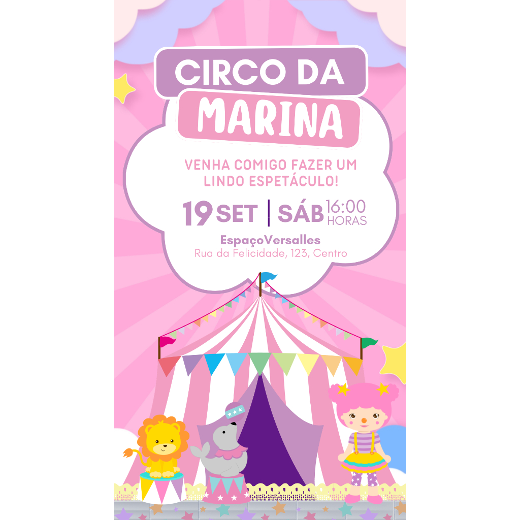 Convite digital - Tema Circo Rosa