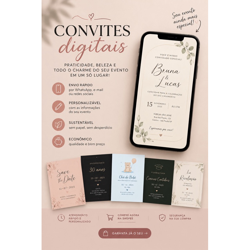 Convite Digital Personalizado para Aniversário, Casamento, Chá de Bebê e Outros Eventos | Arte Digital