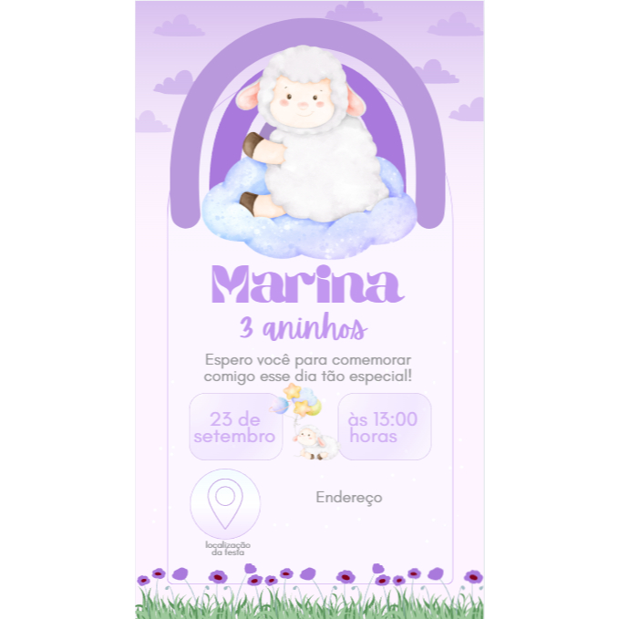 Convite Digital Personalizado - Ovelhinha