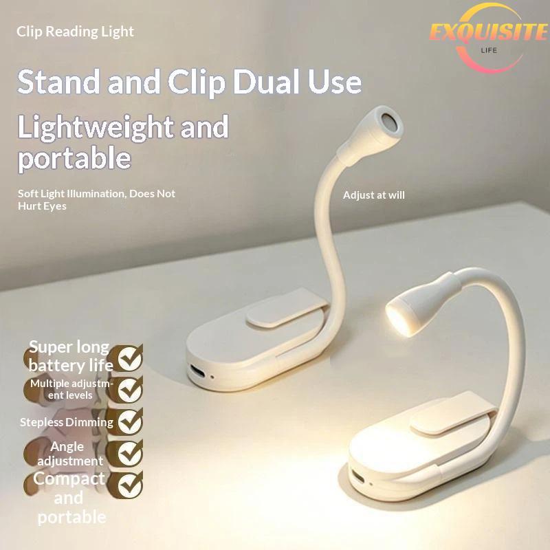 [EL-t] Clipe Portátil LED Luz De Leitura USB Recarregável Livro Clip-on Cama Noturna Stepless Regulável Proteção Para Os