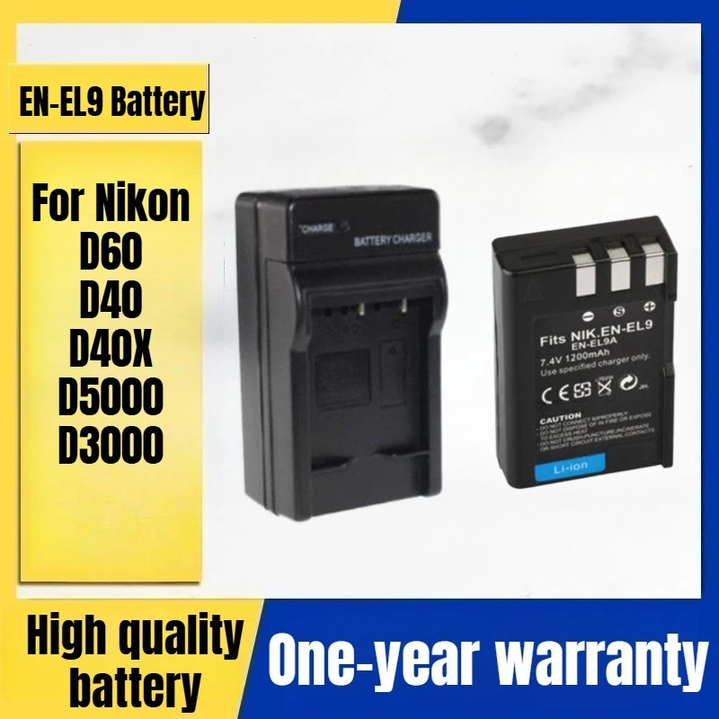 EN-EL9 EN-EL9a Camera Battery, Charger for Nikon D60 D40 D40X D5000 D3000 Digital Camera 7.4V 1200mAh
