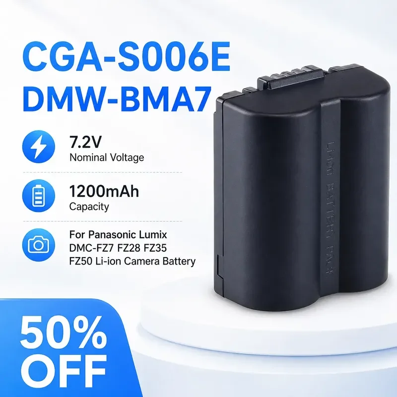 CGA-S006E DMW-BMA7 7.2V 1200mAh for Panasonic Lumix DMC-FZ7 FZ28 FZ35 FZ50 Li-ion Battery Camera Battery Pack Digital Bateria