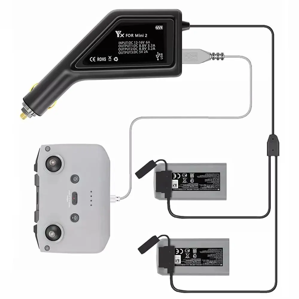 Car Charger For DJI Mini 2 / SE Battery /Remote Control Car Charging Hub With USB Port For DJI Mini 2 Drone Accessories