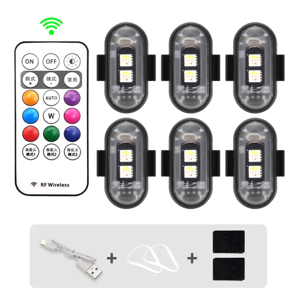 2-6PCS Wireless LED Drone Strobe Light for Motorcycle Car Bike Remote Control Warning Light Indicator Light USB Charging 8Colors