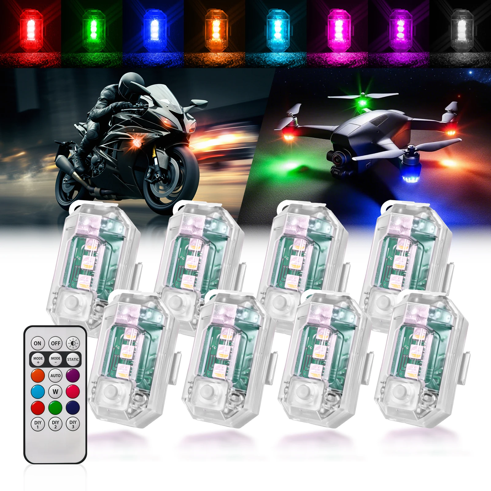 LED Strobe Light for Motorcycle Universal USB Car Warning Lamp Anti-Collision Bike Drone Night Flying Mini Flashing Signal Light