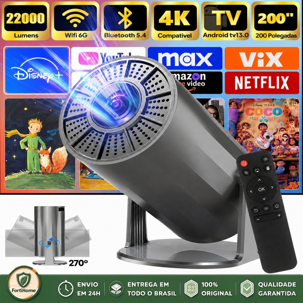 Projetor Portátil 4k Smart Android Wi-fi Ultra Hd 1920*1080P Espelhamento celular