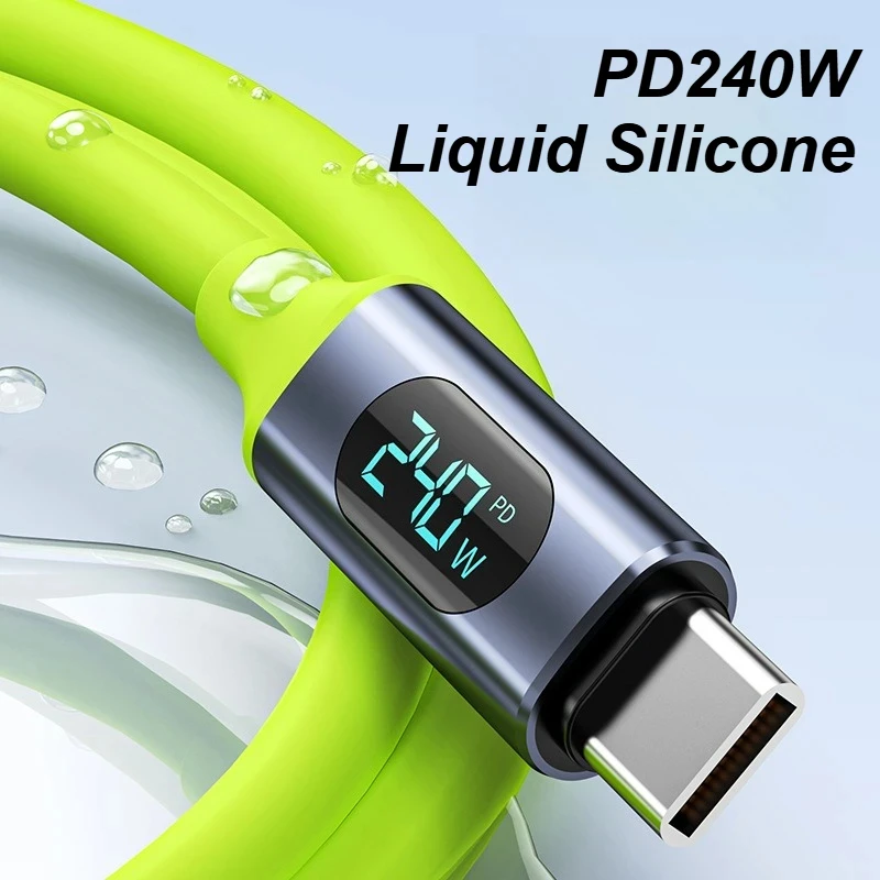 PD 240W Silicone Super Fast Charging USB To Type C Cable with Intelligent Digital Display for Iphone16 15 Huawei Xiaomi Tablets