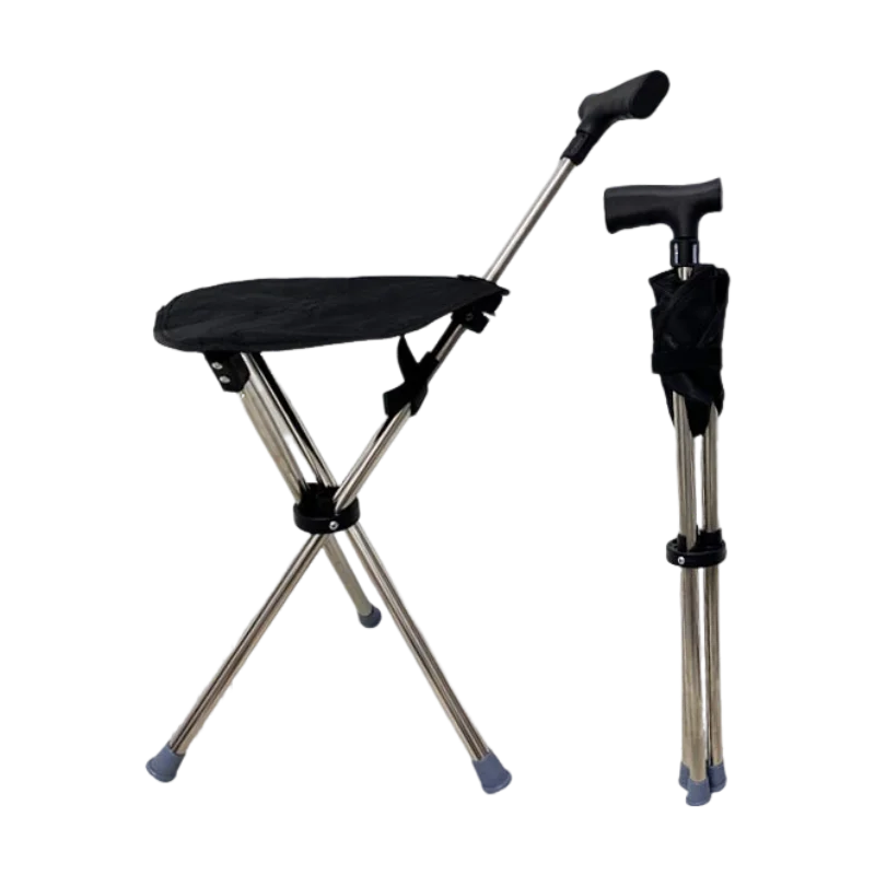 Lightweight Folding Tripod Walking Stick with Seat Elderly Hiking Travel Chair Comfortable Cane for On-the-go Use