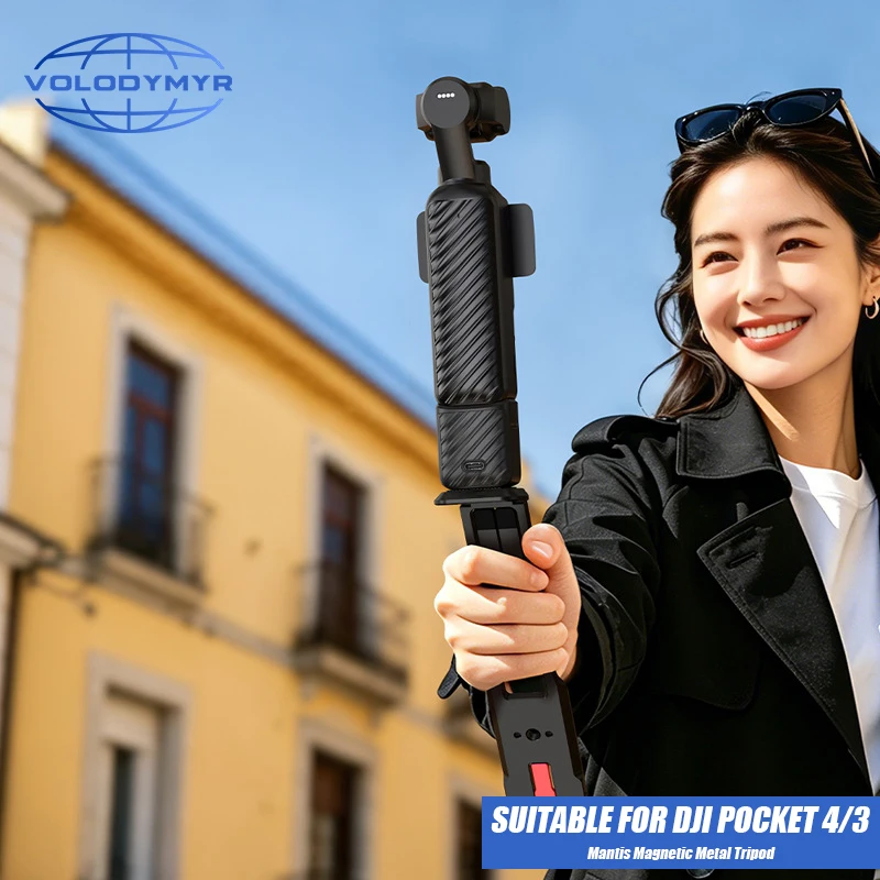 VOLODYMYR Magnetic Quick Release Tripod for DJI Pocket 4/Pocket 3 Foldable Metal Photography Tripod with Hidden Hook for Travel