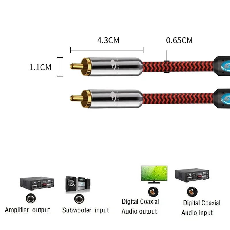 High-Quality RCA Male to Male Digital Coaxial Audio Cable for Home Theater, Hi-Fi Systems, Subwoofer, AV Receivers
