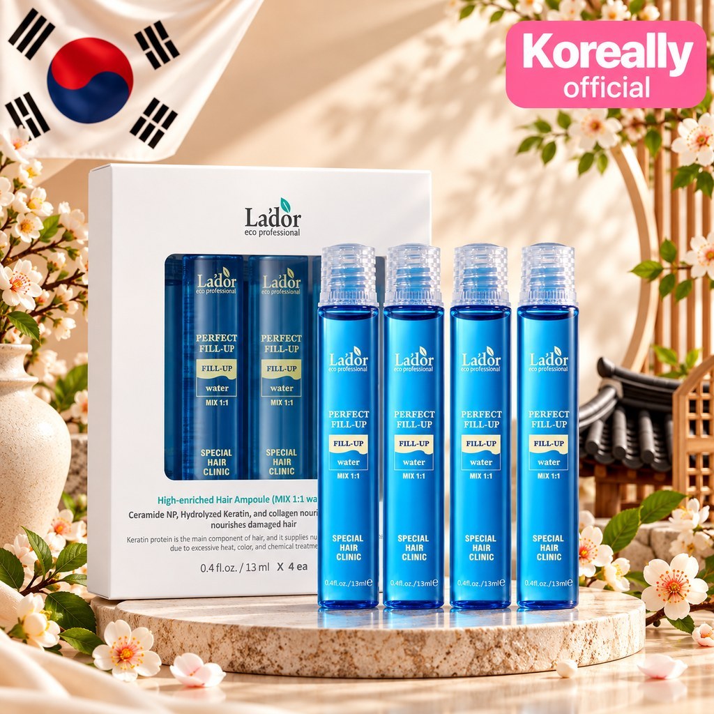 LADOR Perfect Hair Fill-Up Ampoule 13ml x 4pcs Tratamento Capilar Com Proteína De Queratina Para Cabelos Secos E Danific