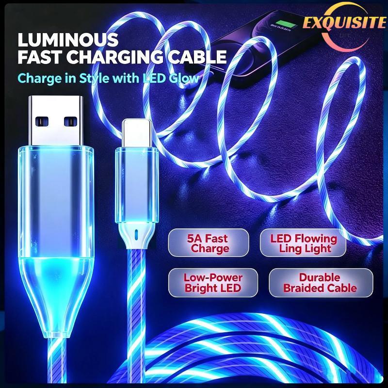 [EL-t] LED Flowing Light USB Cabo De Carregamento Rápido Cool Dynamic Glow Effect 2M Longo Para Carga De Telefone De Via