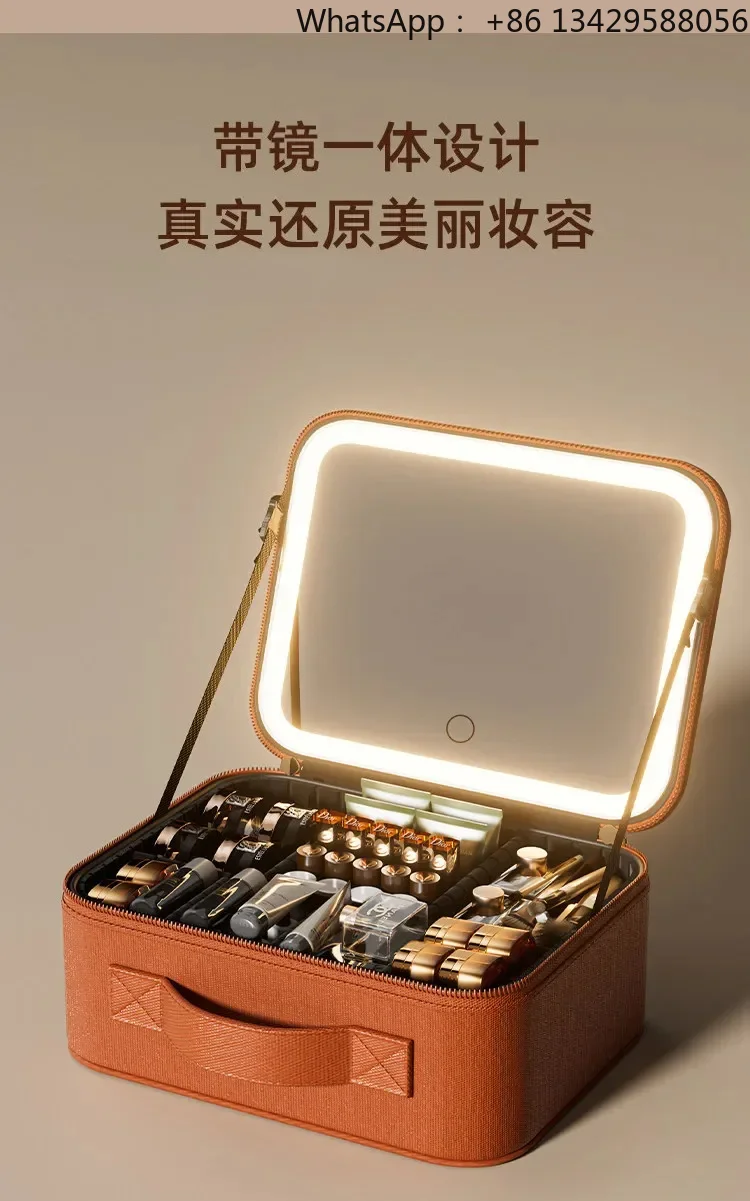 Women LED Lighted Makeup Case with Mirror Large Capacity Portable Travel Cosmetic Bag Detachable Organizer Storage Box