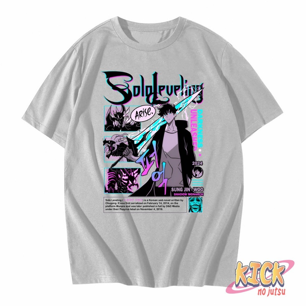 Camiseta Unissex Unissex Algodão Anime Solo Leveling Sung Jin-Woo