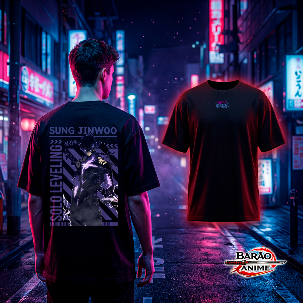 Camiseta Anime Solo Leveling Oversized Premium Streetwear Confortável / Academia / Casual