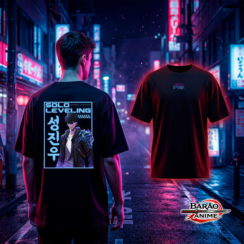 Camiseta Anime Solo Leveling Sung Jin Woo Oversized Premium Streetwear / Academia / Casual