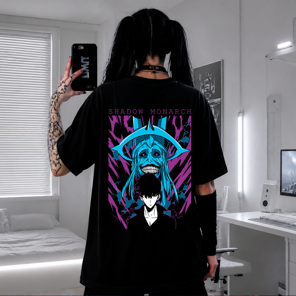 Camiseta Oversized Solo Leveling Shadow Monarch Sung Jin Woo Anime Streetwear/casual/treino