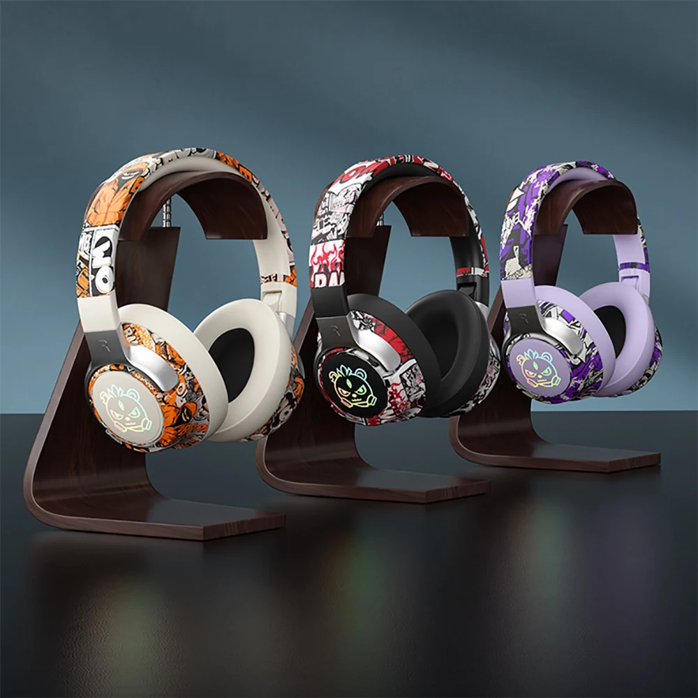 Bluetooth 5.3 Gaming Headset- RGB Lights Wireless Headphones, Low Latency Mode, Noise Cancelling Mic, Comfort Earmuffs for PC