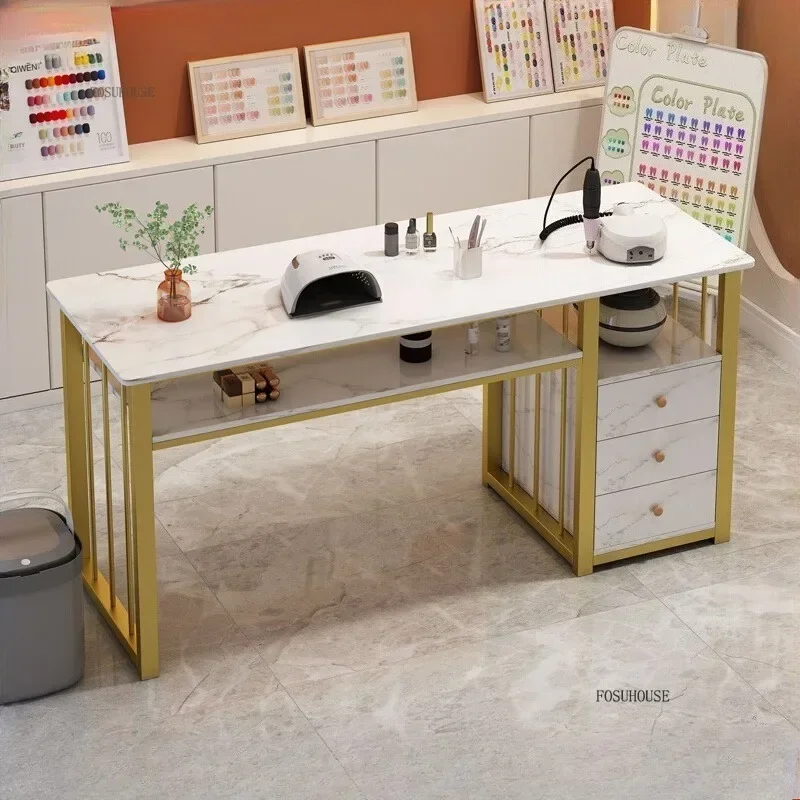 Nordic Luxury Nail Tables Salon Furniture Modern Nail Shop Table and Chair Set Single Double Professional Manicure Tables t k
